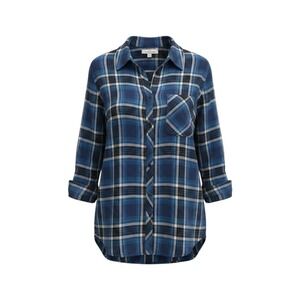 Casacabana Blue Plaid Rayon Button Down Shirt Womens XXL Long Sleeve Pocket Top